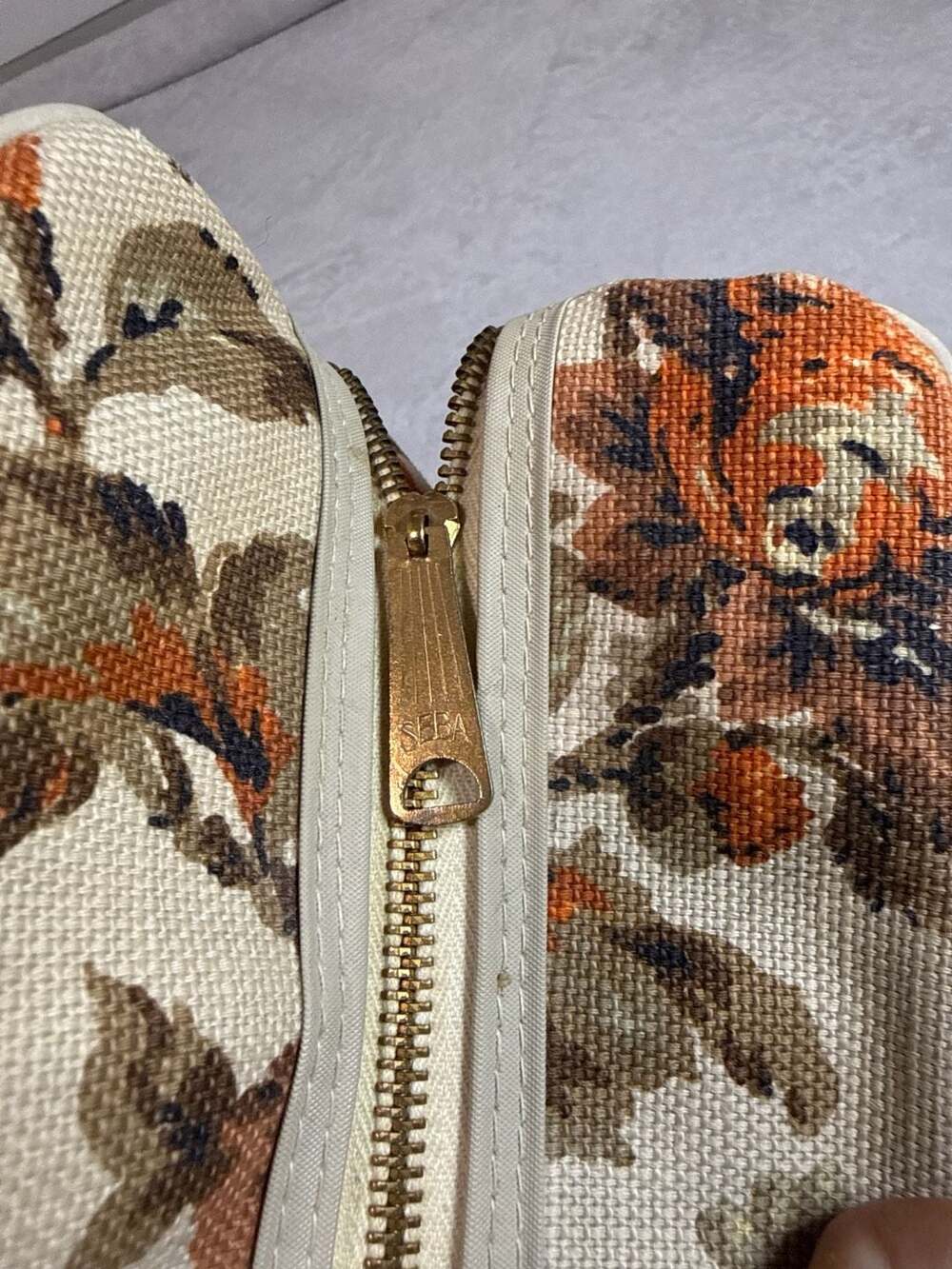 Vintage Sera Floral Tapestry Handbag Orange Brown Flower Carpet Bag - Picture 3 of 6